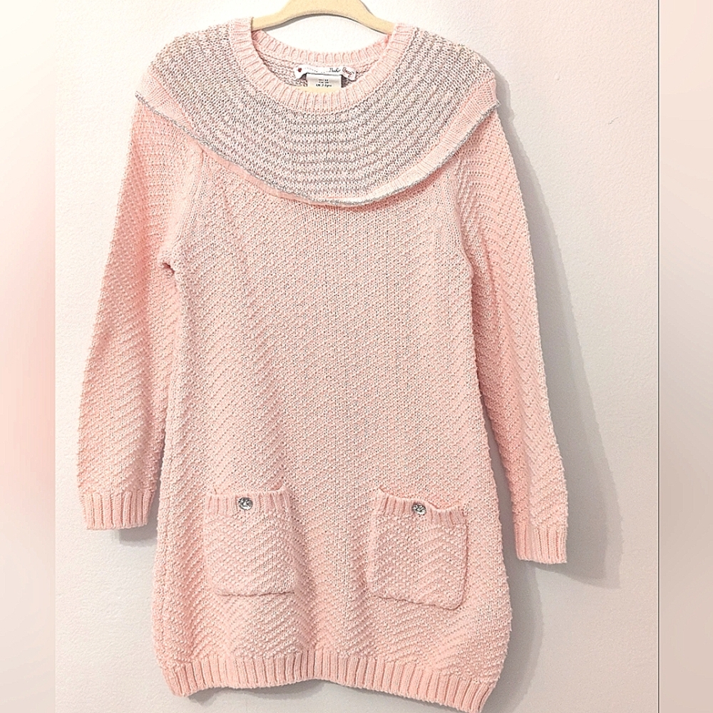 Nula Bug pink long sleeve cowl neck dress with silver glitter size 3T